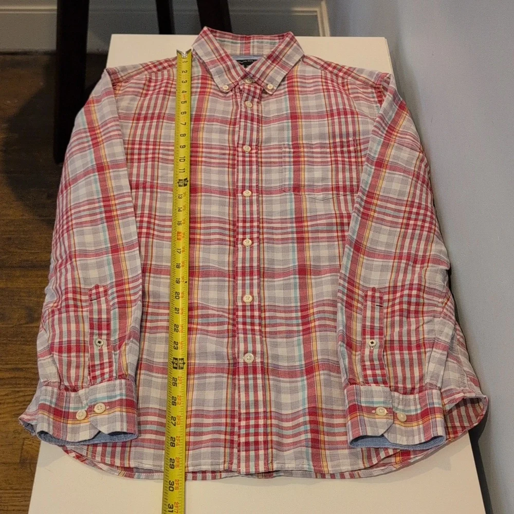 Banana Republic Men's Medium Linen Blend Long Sleeve Button Down Plaid Shirt
